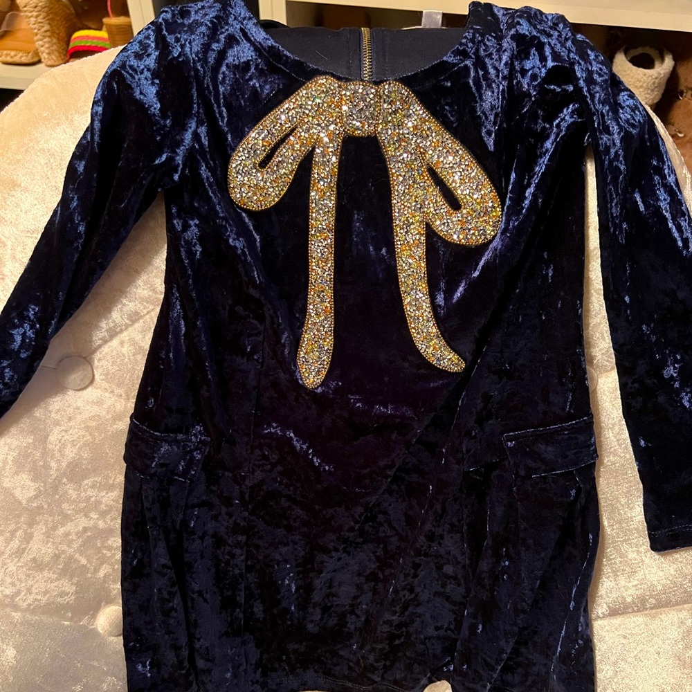 Hannah Banana navy velvet bow dress